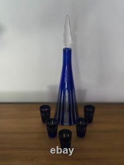 Carafe cristal taillé St Louis verres liqueur bleu cobalt Baccarat