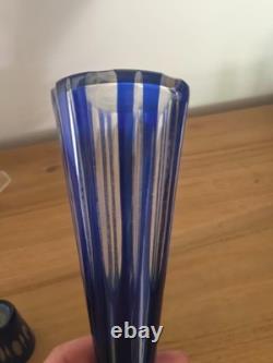 Carafe cristal taillé St Louis verres liqueur bleu cobalt Baccarat