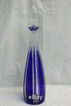 Carafe en cristal à facettes de couleur bleu St Louis ou Baccarat