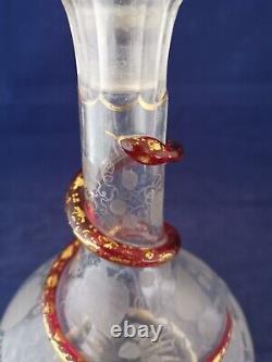 Carafe en cristal de Saint Louis Serpent et cristal gravé Art Nouveau