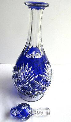 Carafe piriforme cristal bicolore taillé, bleu cobalt et blanc Saint LOUIS