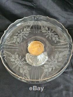 Coupe Centre De Table Cristal Gravé Fleurs & Pied St Louis XVI Argent Minerve