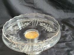 Coupe Centre De Table Cristal Gravé Fleurs & Pied St Louis XVI Argent Minerve