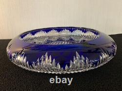 Coupe à fruit en cristal de Saint Louis overlay bleu diamètre 36 cm
