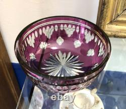 Coupe cristal taillé doublé violet BACCARAT / VAL St LAMBERT / SAINT LOUIS 15 cm