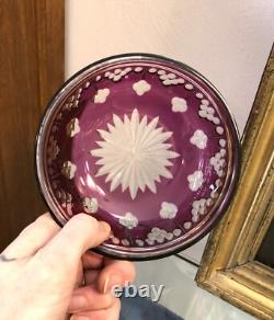 Coupe cristal taillé doublé violet BACCARAT / VAL St LAMBERT / SAINT LOUIS 15 cm