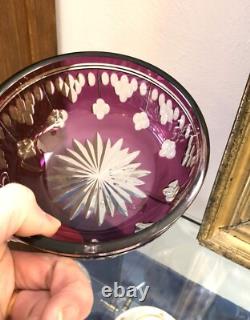 Coupe cristal taillé doublé violet BACCARAT / VAL St LAMBERT / SAINT LOUIS 15 cm