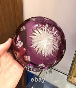 Coupe cristal taillé doublé violet BACCARAT / VAL St LAMBERT / SAINT LOUIS 15 cm