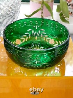 Cristal Saint-Louis France Art Déco grande coupe verte cristal en parfait état