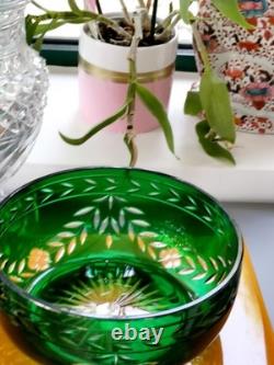 Cristal Saint-Louis France Art Déco grande coupe verte cristal en parfait état
