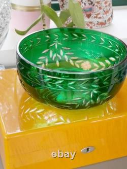Cristal Saint-Louis France Art Déco grande coupe verte cristal en parfait état