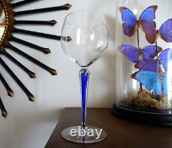 Cristal Saint Louis Rare verre à eau pied filigrané bleu signé 21,5 cm Lot 2