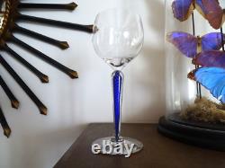 Cristal Saint Louis Rare verre à vin pied filigrané bleu signé 19,5 cm Lot 4
