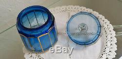 Ensemble toilette ART DECO de 3 flacons + pot à cotons Bleus Cristal SAINT LOUIS