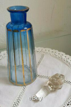 Ensemble toilette ART DECO de 3 flacons + pot à cotons Bleus Cristal SAINT LOUIS