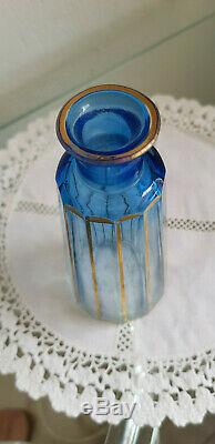 Ensemble toilette ART DECO de 3 flacons + pot à cotons Bleus Cristal SAINT LOUIS