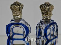 Flacon à Parfum Cristal Baccarat Saint Louis Doublé Bleu Argent Vermeil 19ème