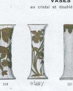 GRAND Vase CRISTAL SAINT LOUIS Epoque Art-Nouveau 1900 IRIS DORES 50CM Baccarat