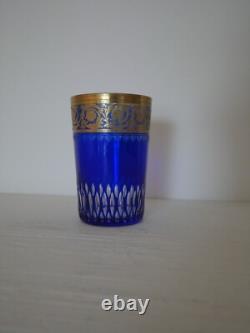 Gobelet chope verre à jus cristal doré Saint ST Louis or couleur bleu Thistle