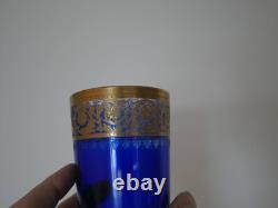 Gobelet chope verre à jus cristal doré Saint ST Louis or couleur bleu Thistle