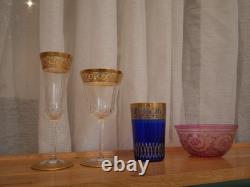 Gobelet chope verre à jus cristal doré Saint ST Louis or couleur bleu Thistle