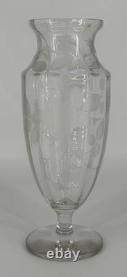 Grand Vase Cristal Gravé Décor Floral Art Déco Baccarat Saint Louis 35,5cm