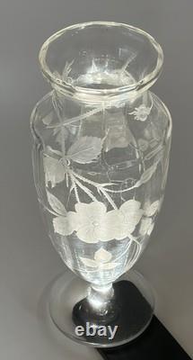 Grand Vase Cristal Gravé Décor Floral Art Déco Baccarat Saint Louis 35,5cm