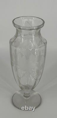 Grand Vase Cristal Gravé Décor Floral Art Déco Baccarat Saint Louis 35,5cm