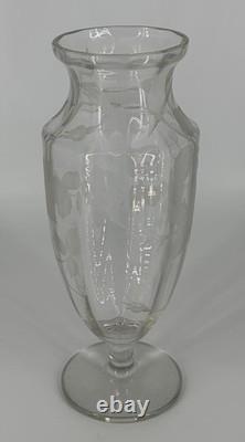 Grand Vase Cristal Gravé Décor Floral Art Déco Baccarat Saint Louis 35,5cm