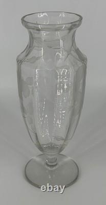 Grand Vase Cristal Gravé Décor Floral Art Déco Baccarat Saint Louis 35,5cm