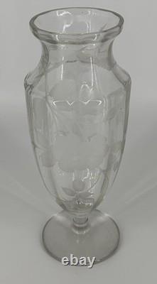Grand Vase Cristal Gravé Décor Floral Art Déco Baccarat Saint Louis 35,5cm