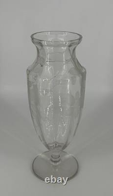 Grand Vase Cristal Gravé Décor Floral Art Déco Baccarat Saint Louis 35,5cm