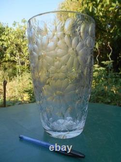 Grand vase cristal gravé décor floral art déco DLG Baccarat Saint Louis Lalique