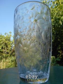 Grand vase cristal gravé décor floral art déco DLG Baccarat Saint Louis Lalique