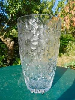 Grand vase cristal gravé décor floral art déco DLG Baccarat Saint Louis Lalique