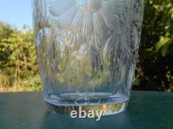 Grand vase cristal gravé décor floral art déco DLG Baccarat Saint Louis Lalique