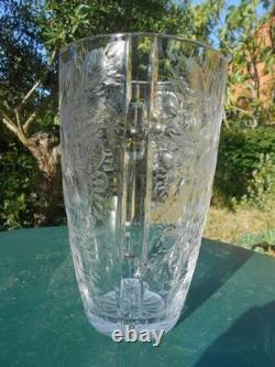 Grand vase cristal gravé décor floral art déco DLG Baccarat Saint Louis Lalique