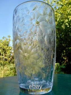 Grand vase cristal gravé décor floral art déco DLG Baccarat Saint Louis Lalique