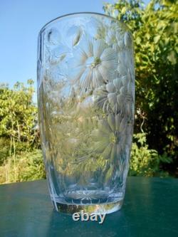 Grand vase cristal gravé décor floral art déco DLG Baccarat Saint Louis Lalique
