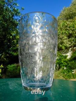 Grand vase cristal gravé décor floral art déco DLG Baccarat Saint Louis Lalique