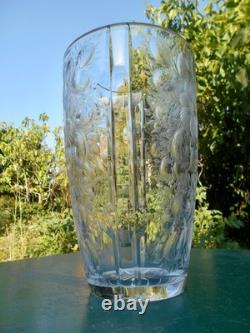 Grand vase cristal gravé décor floral art déco DLG Baccarat Saint Louis Lalique