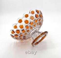Grande coupe à fruits sur pied en cristal signé SAINT LOUIS doublé ORANGE 25,5cm
