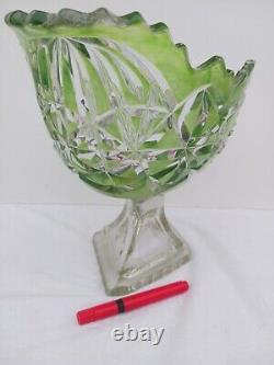 Grande coupe forme navette 2 tons cristal taillé Val saint Lambert Saint Louis