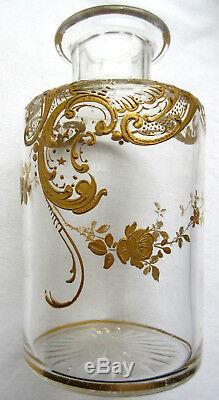 Gros flacon à parfum ou alcool cristal Baccarat Saint-Louis doré or fin Louis XV