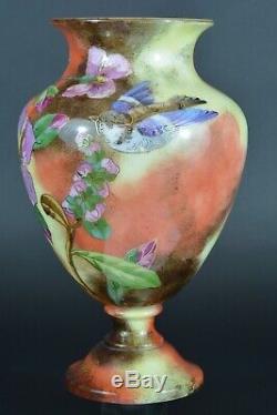 Important vase cristal signé Saint Louis Opaline Or Fleur Mésange Nap 3 Glass