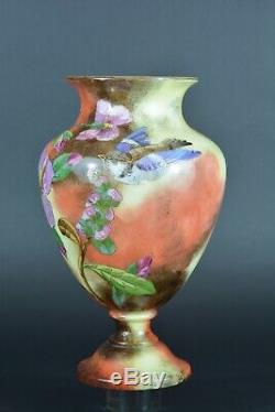 Important vase cristal signé Saint Louis Opaline Or Fleur Mésange Nap 3 Glass