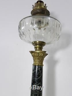 Lampe à petrole colonne corinthienne cristal taillé Baccarat St Louis Napoleon 3