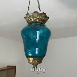 Lanterne de vestibule en cristal bleu style Saint Louis Baccarat