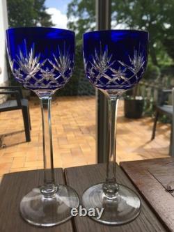 Lot 2 Verres Porto Cristal Saint Louis Modele Massenet Bleu Ht 16.6 CM