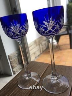 Lot 2 Verres Porto Cristal Saint Louis Modele Massenet Bleu Ht 16.6 CM